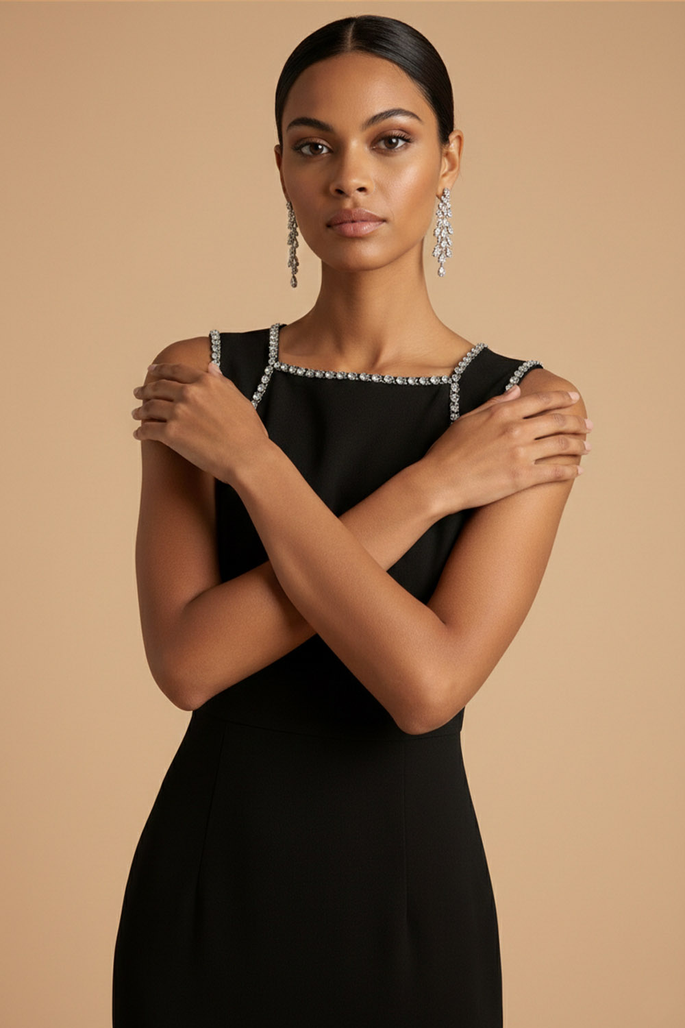 Black Formal Evening Dress Square Neck Sleeveless Maxi Dress