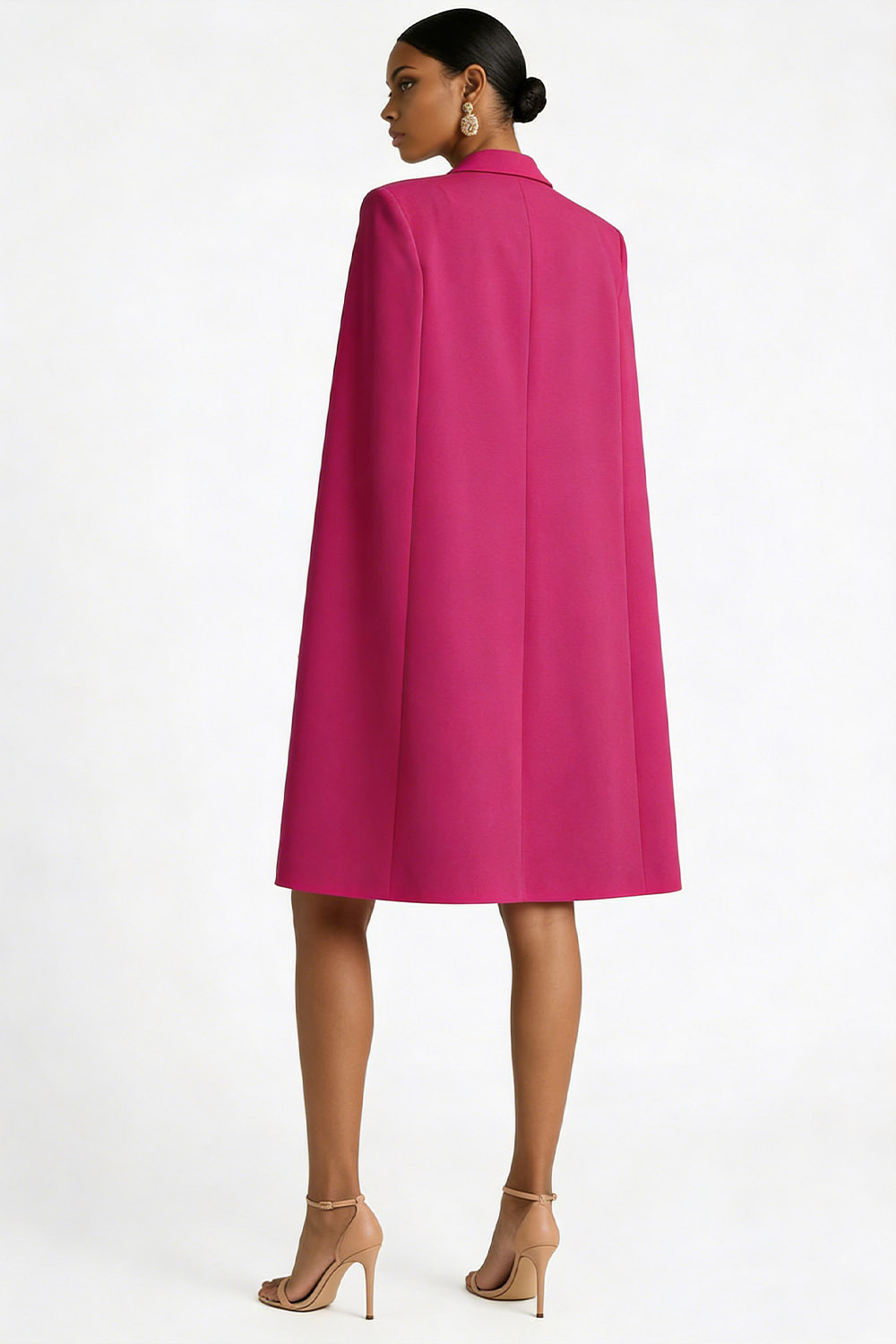 Fuchsia Formal Evening Dress Sheath Lapel Midi Dress with Cape