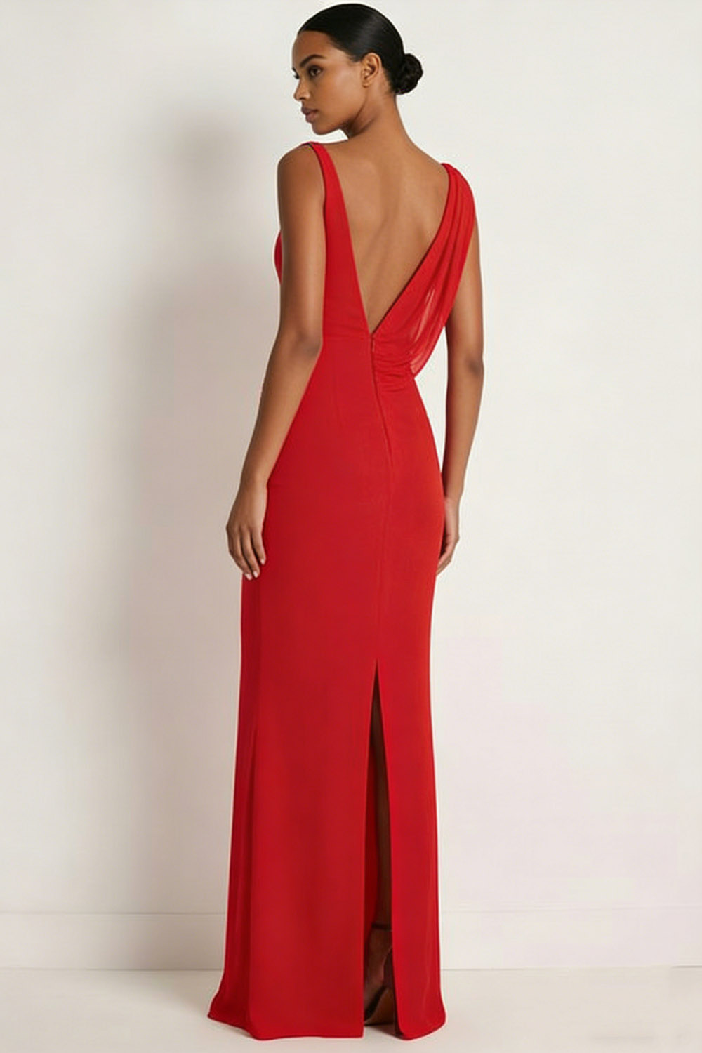 Red Formal Evening Dress Square Neck Maxi Dress with Slit