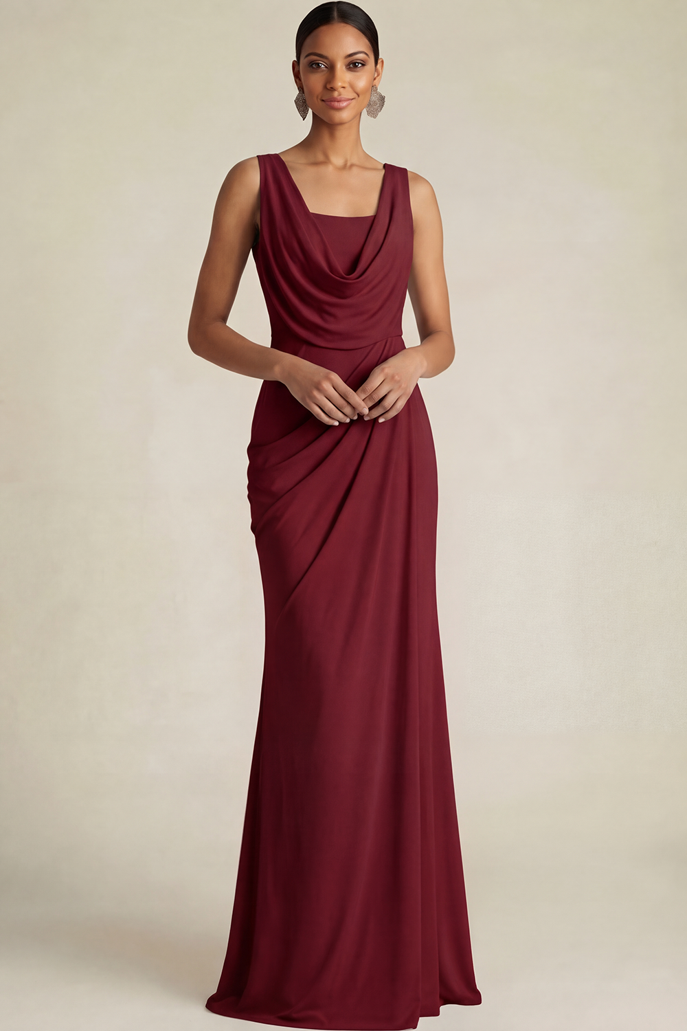 Sky Blue Formal ​Wedding Bridesmaid Dress Cowl Neck Chiffon Maxi Dress 