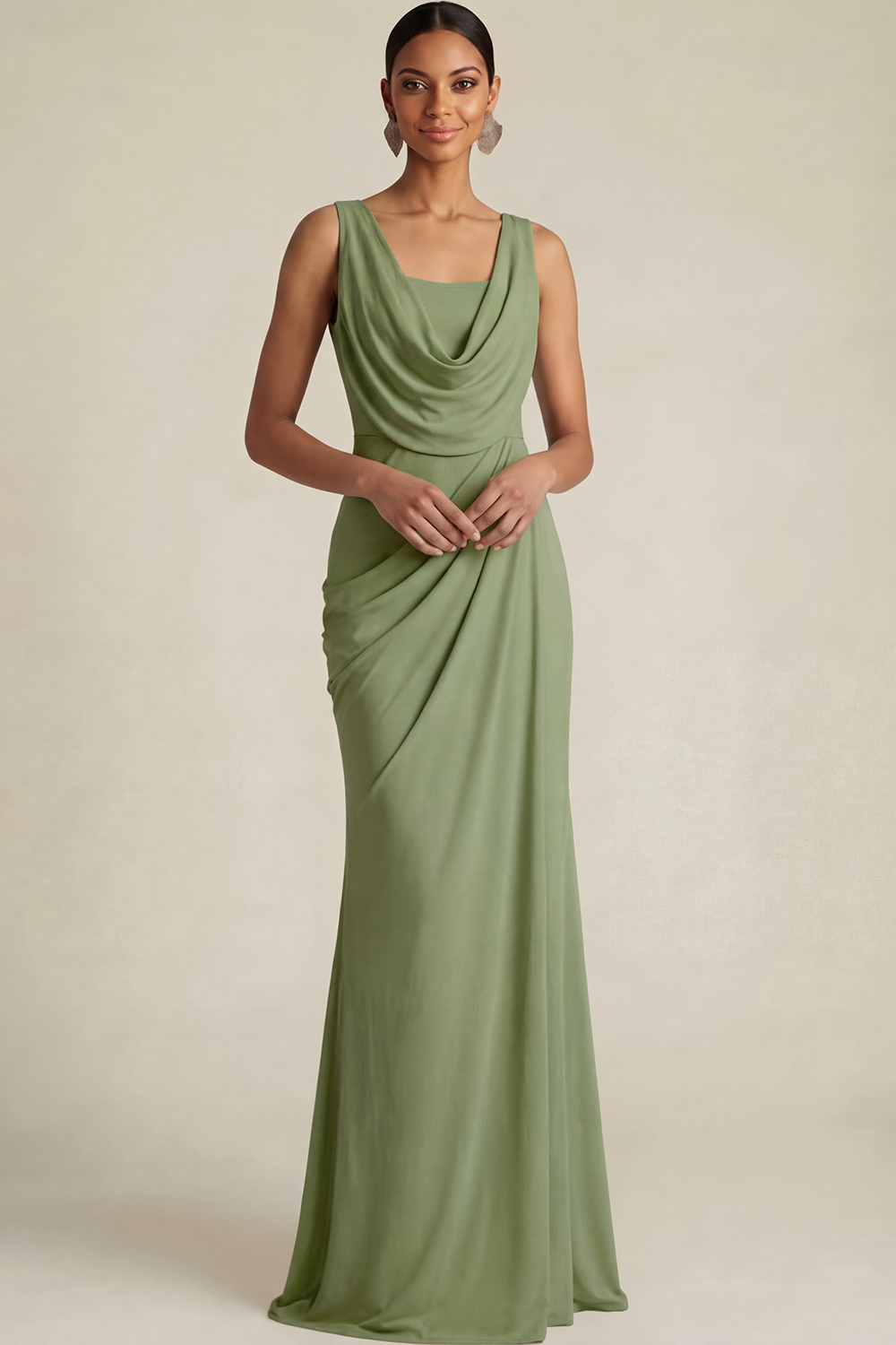 Sky Blue Formal ​Wedding Bridesmaid Dress Cowl Neck Chiffon Maxi Dress