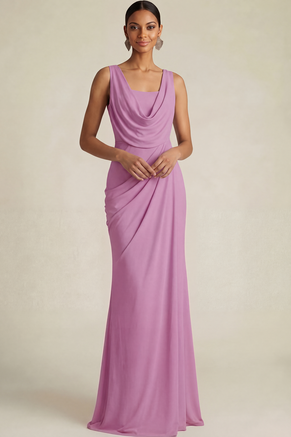Sky Blue Formal ​Wedding Bridesmaid Dress Cowl Neck Chiffon Maxi Dress