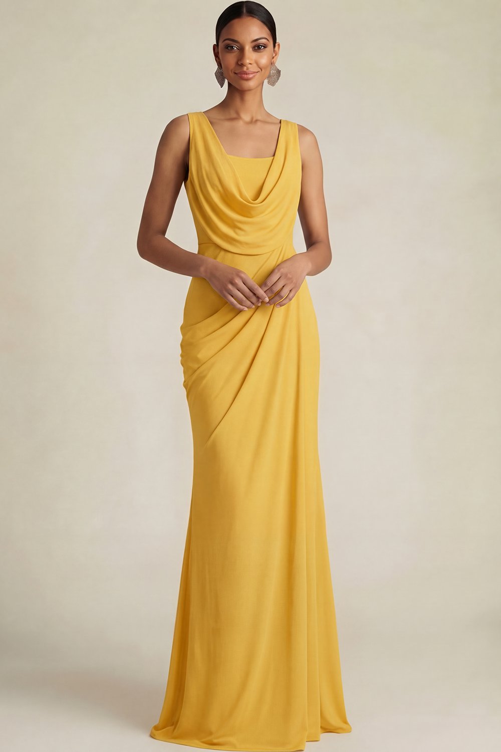 Sky Blue Formal ​Wedding Bridesmaid Dress Cowl Neck Chiffon Maxi Dress 