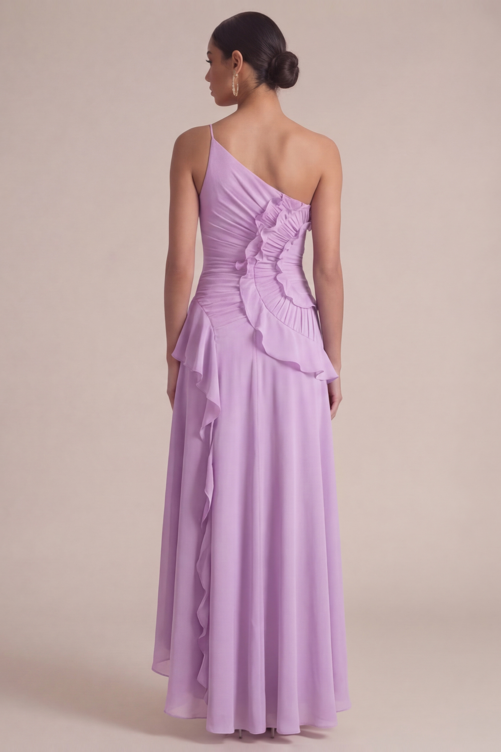 Dusty Blue Wedding Guest Dress One Shoulder Ruffled Maxi Dress 