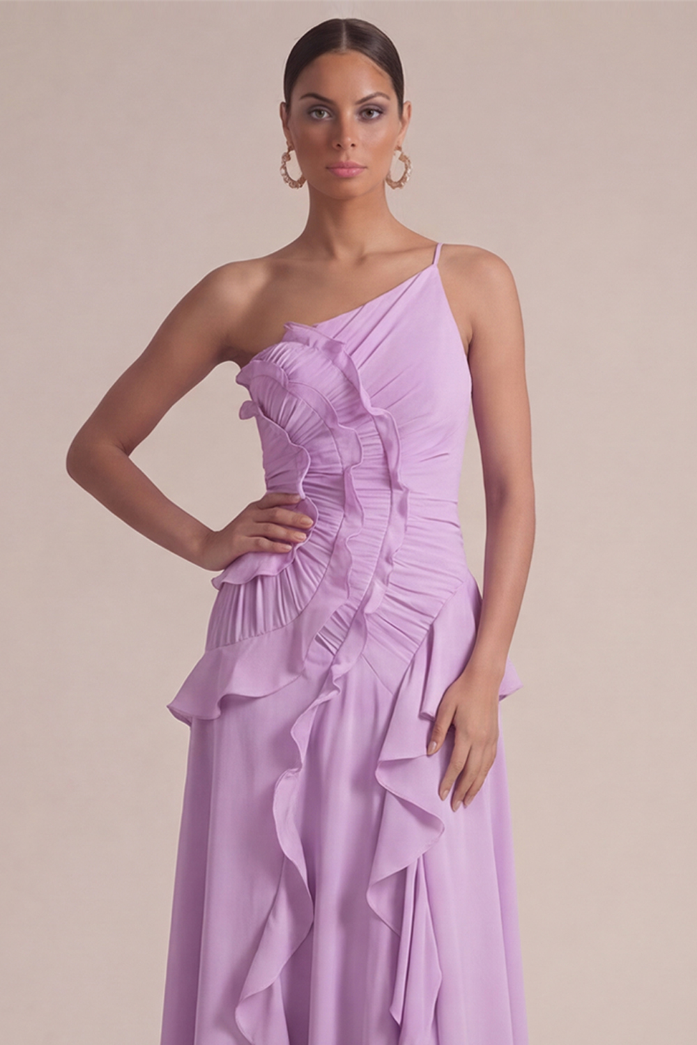 Dusty Blue Wedding Guest Dress One Shoulder Ruffled Maxi Dress 