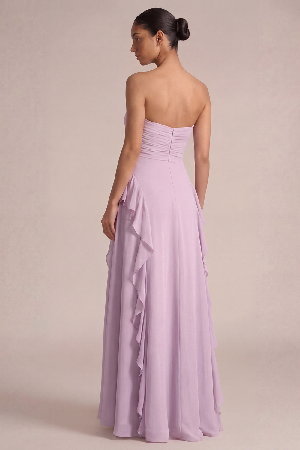 Dusty Pink Wedding Guest Dress Strapless Ruffled High-Low Dress 