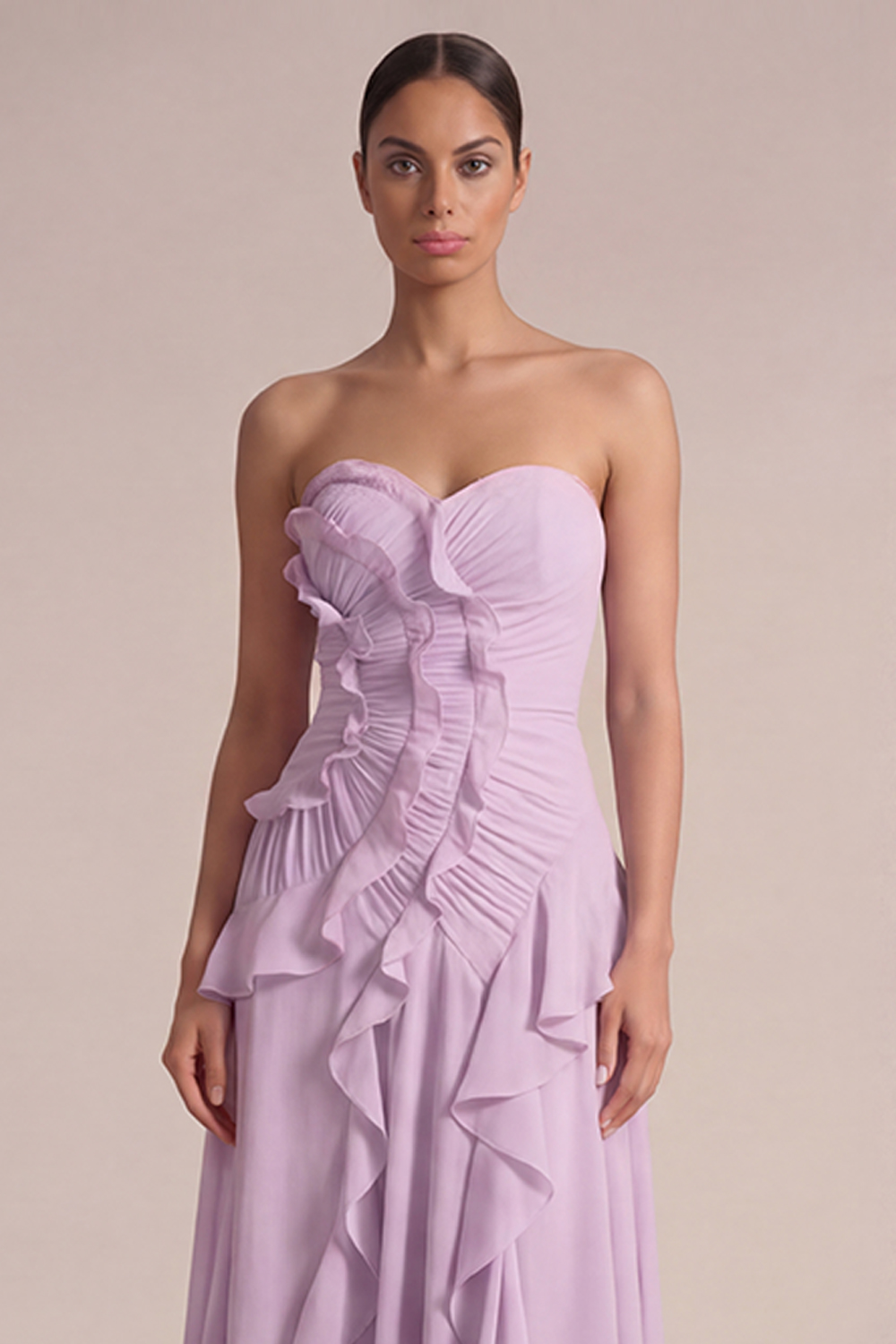 Dusty Pink Wedding Guest Dress Strapless Ruffled High-Low Dress 
