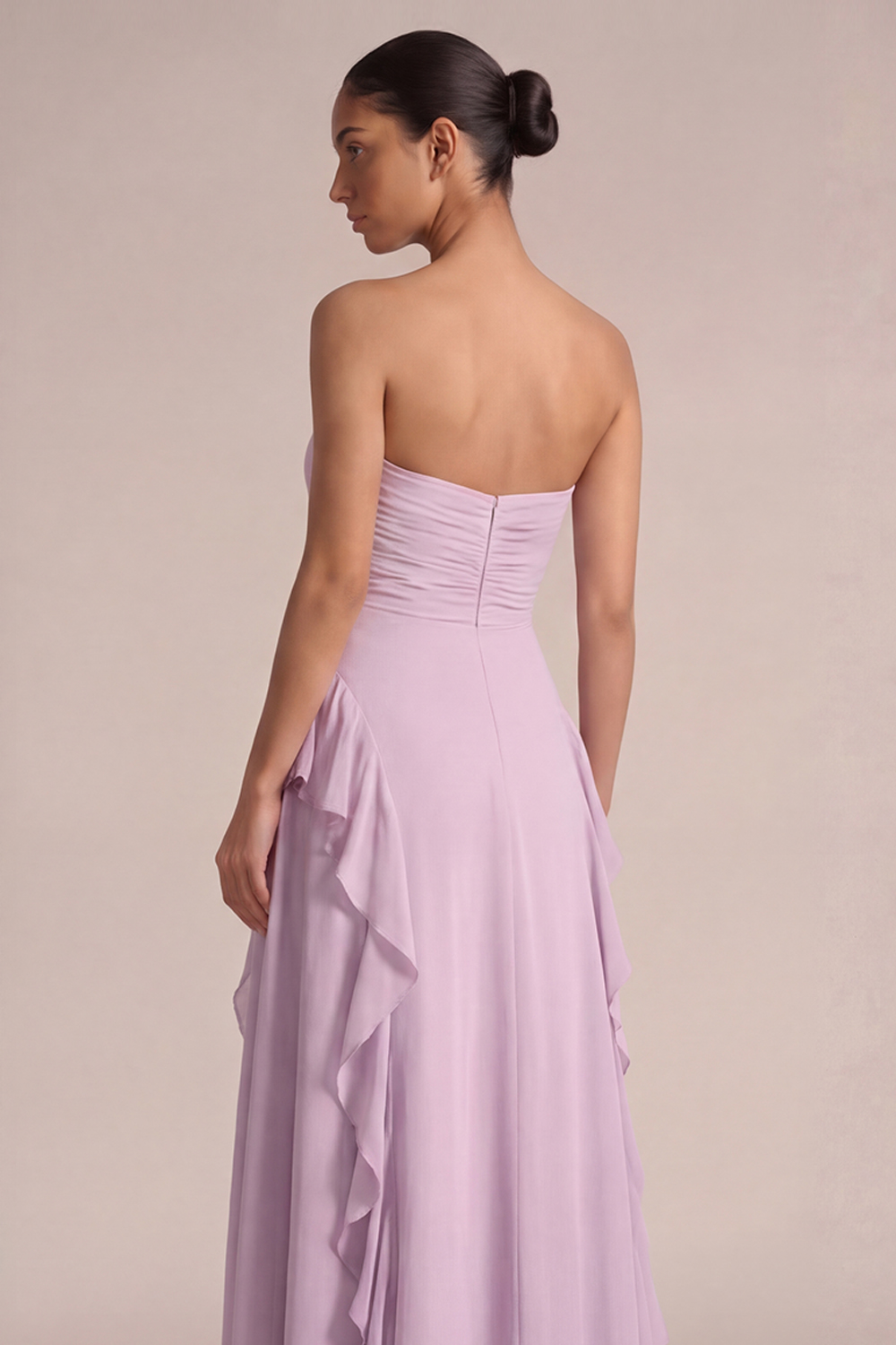 Dusty Pink Wedding Guest Dress Strapless Ruffled High-Low Dress 