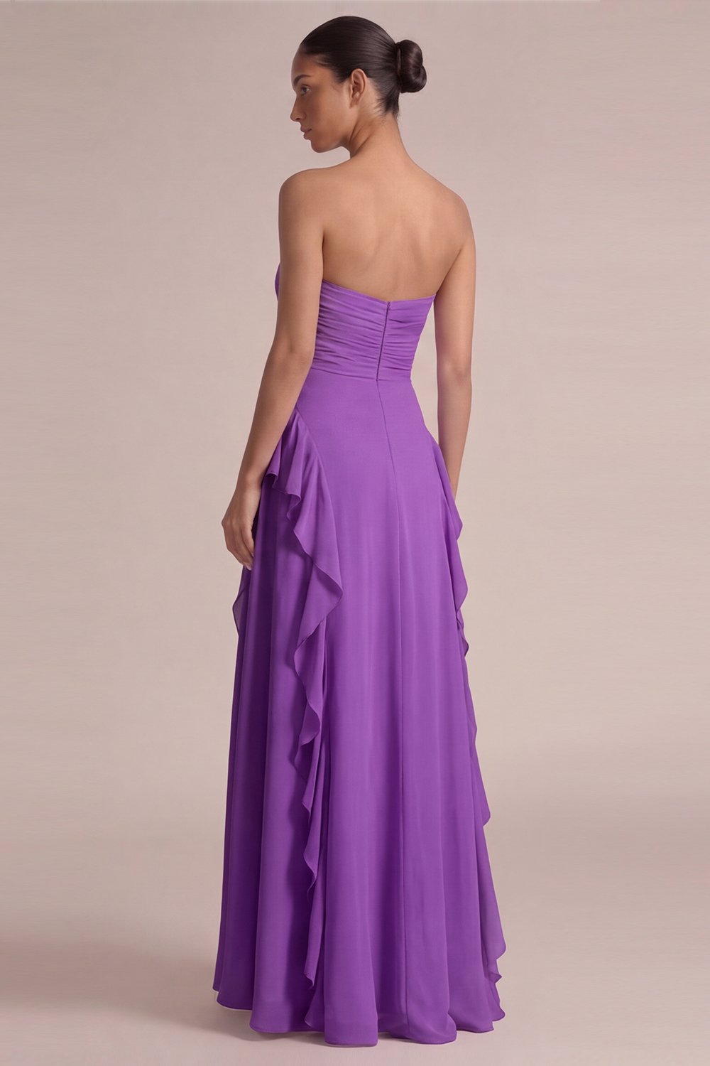 Dusty Pink Wedding Guest Dress Strapless Ruffled High-Low Dress 