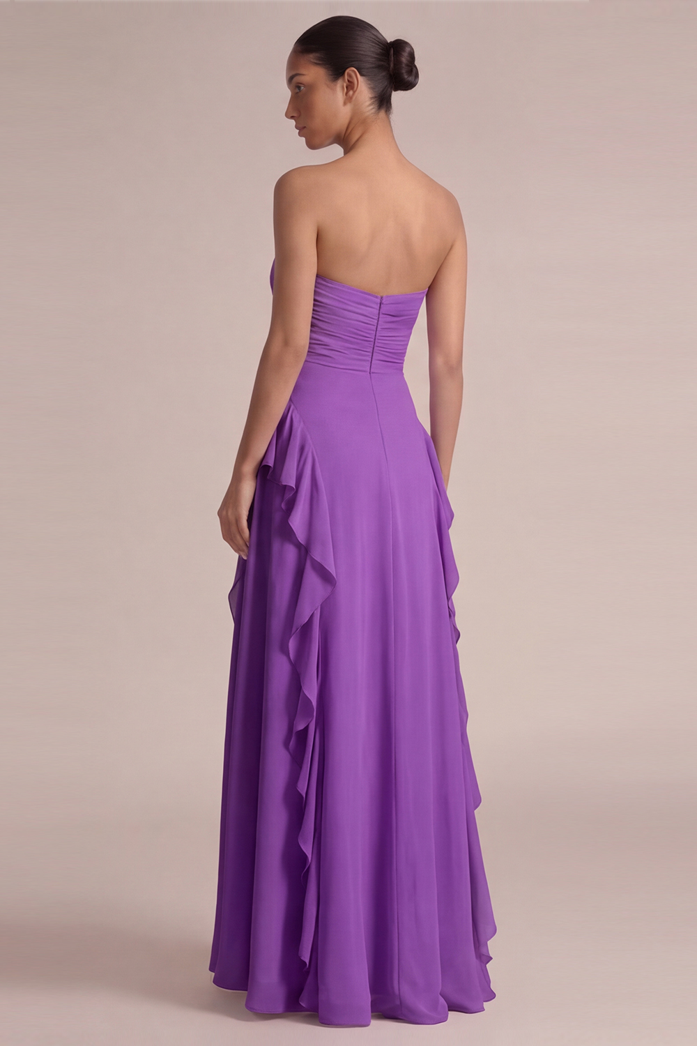 Dusty Pink Wedding Guest Dress Strapless Ruffled High-Low Dress 