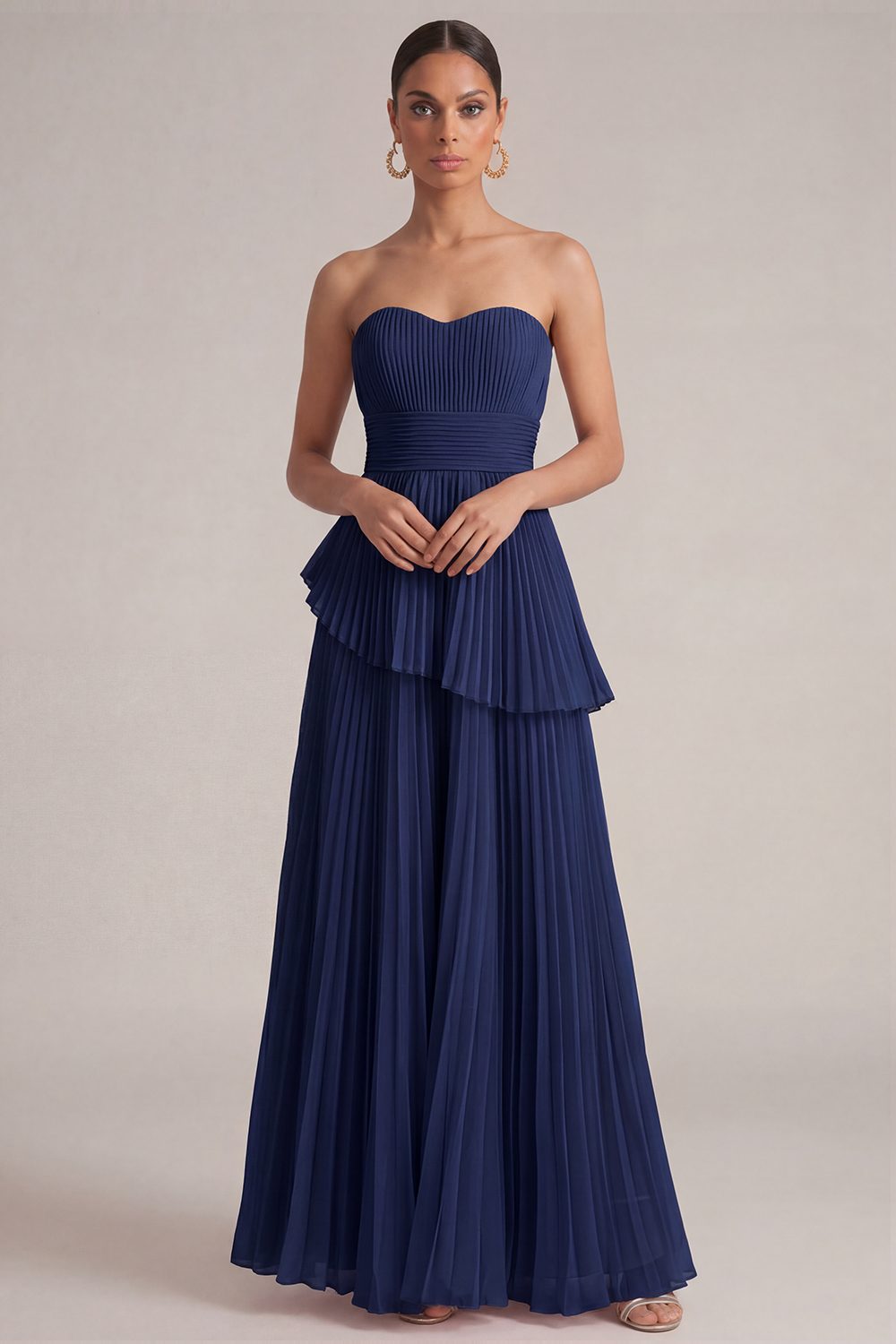 Rose Pink Wedding Guest Dress A-Line Strapless Pleated Maxi Dress 