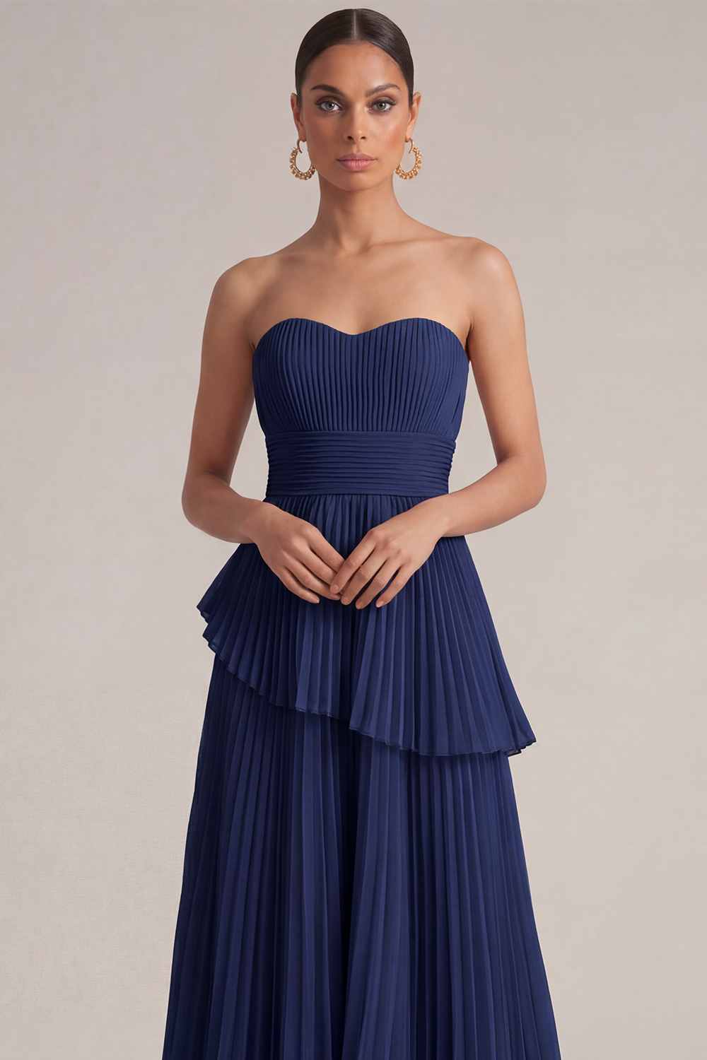 Rose Pink Wedding Guest Dress A-Line Strapless Pleated Maxi Dress 