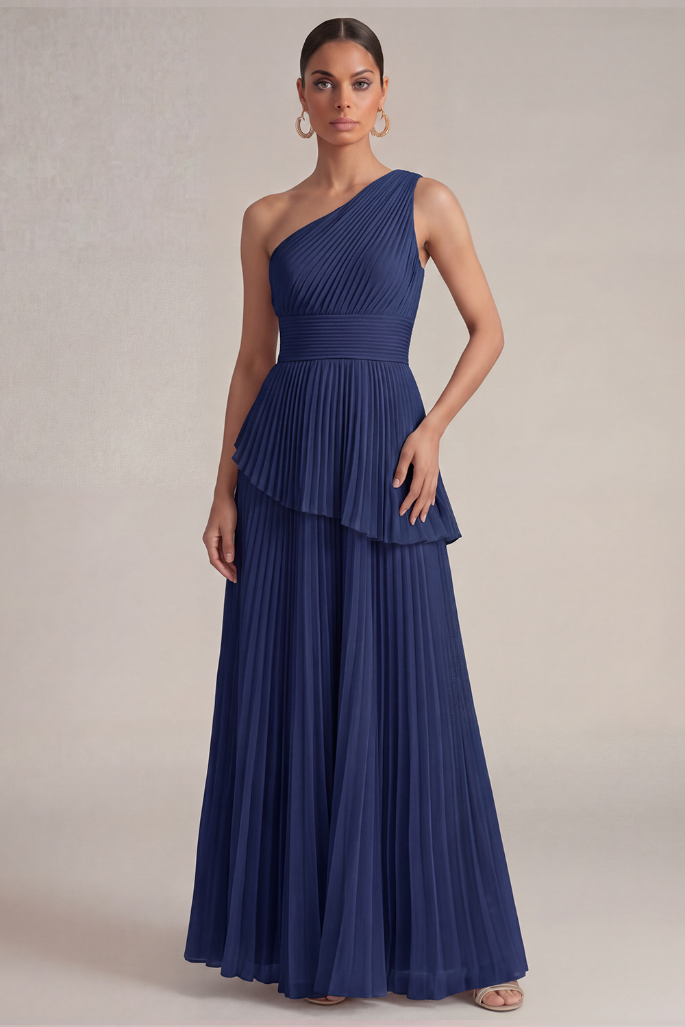 Rose Pink Wedding Guest Dress A-Line One Shoulder Pleated Maxi Dress
