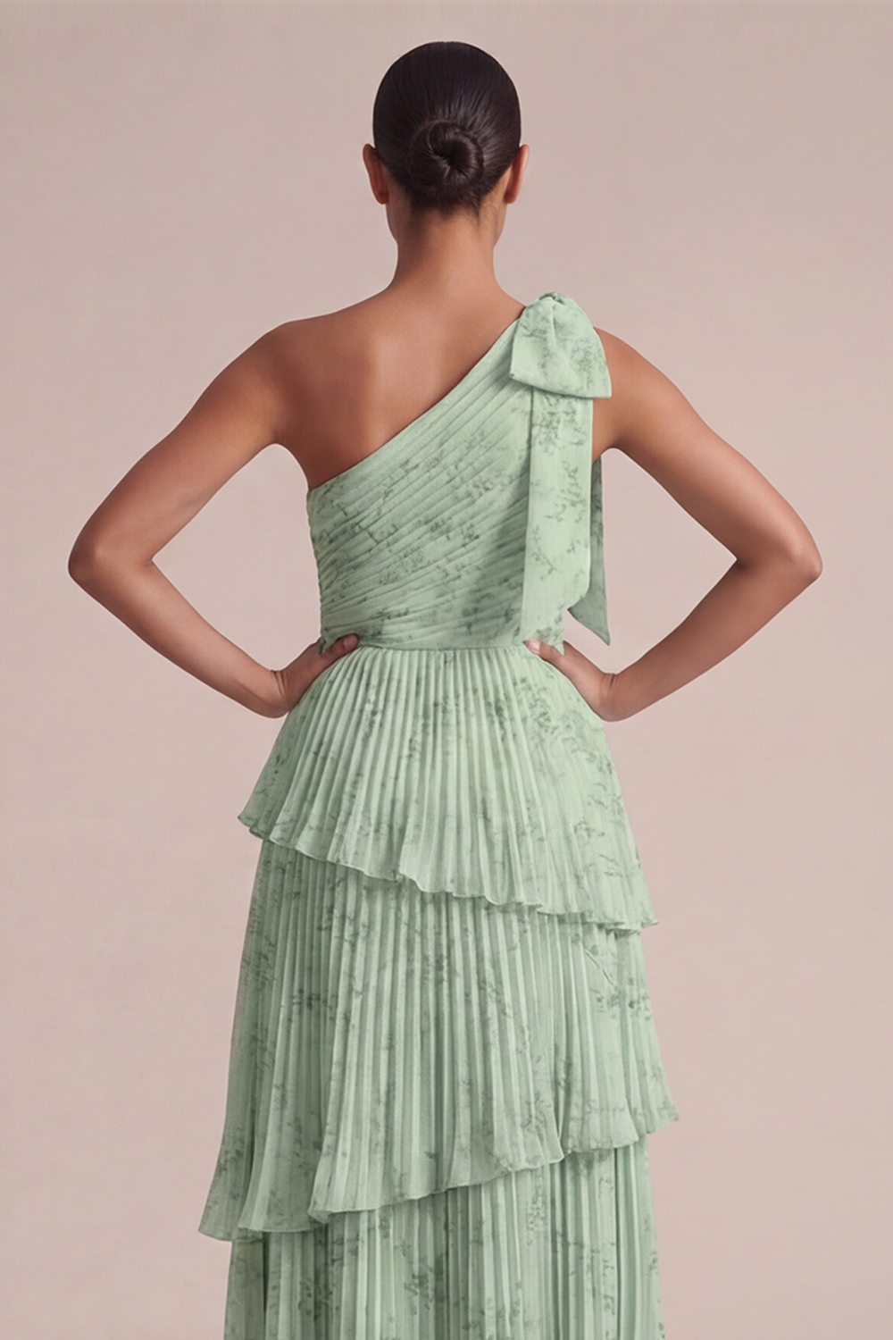 Light Blue Wedding Guest Dress One Shoulder Tiered Pleated Maxi Dress 