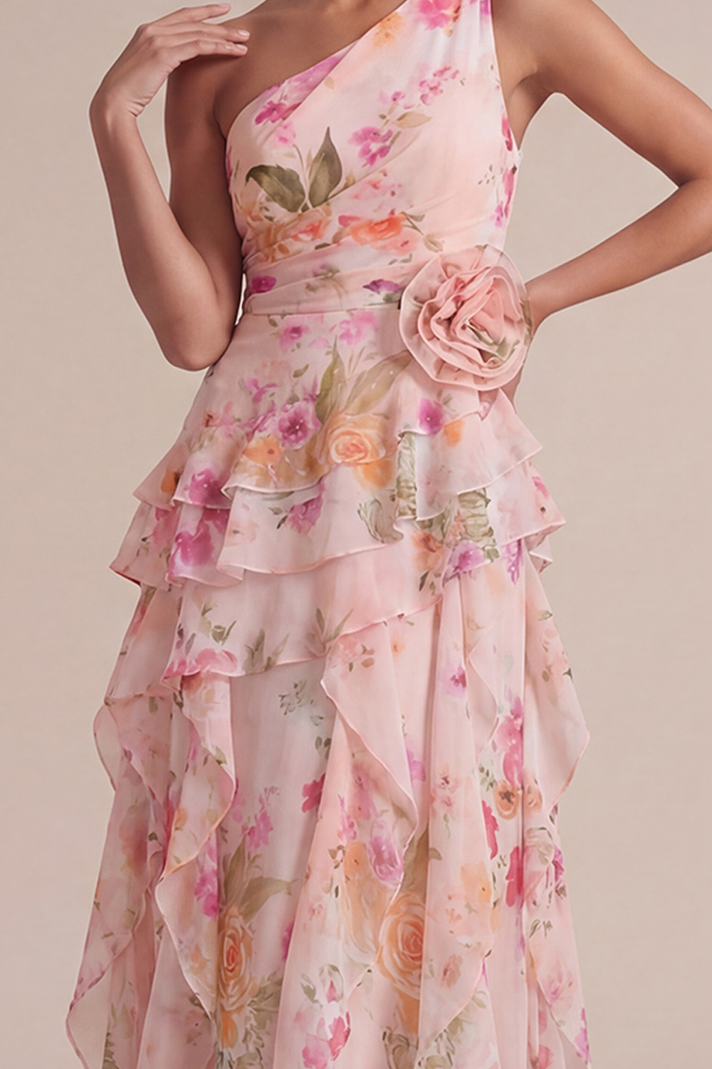 Sky Blue Wedding Guest Dress One Shoulder Ruffled Maxi Dress with 3D Flower