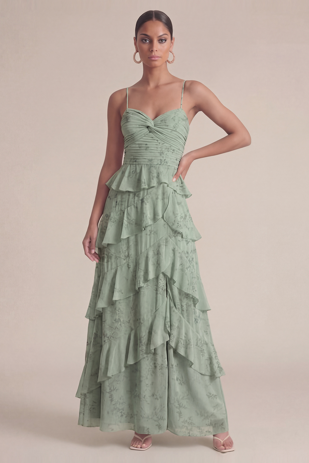 Lilac Wedding Guest Dress A-Line Spaghetti Straps Ruffled Maxi Dress