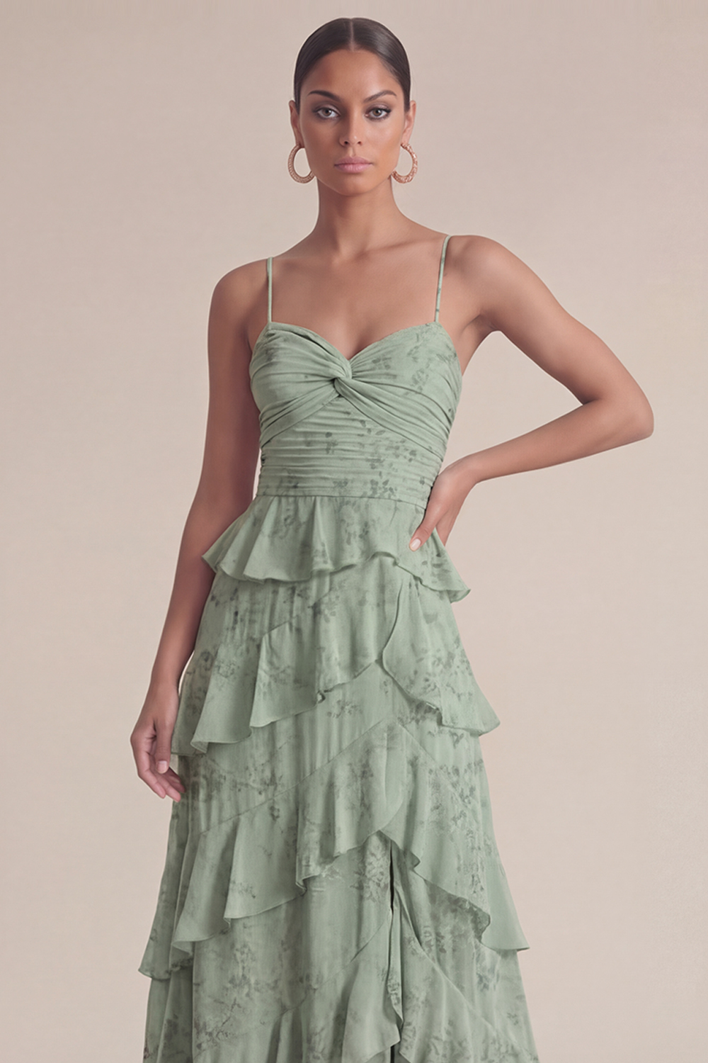 Lilac Wedding Guest Dress A-Line Spaghetti Straps Ruffled Maxi Dress 