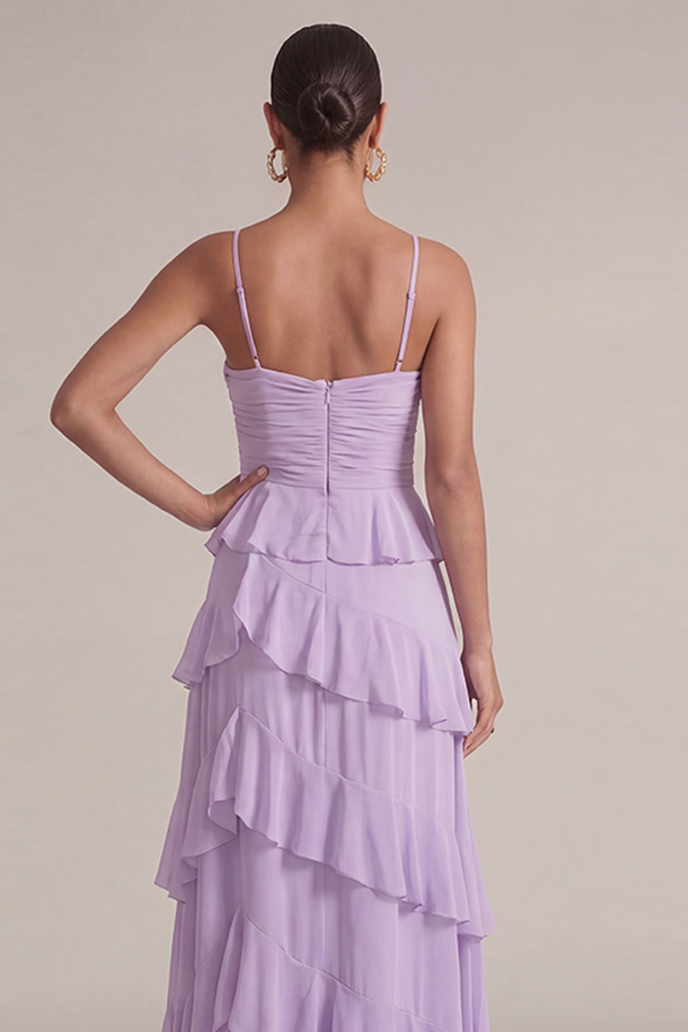 Lilac Wedding Guest Dress A-Line Spaghetti Straps Ruffled Maxi Dress 