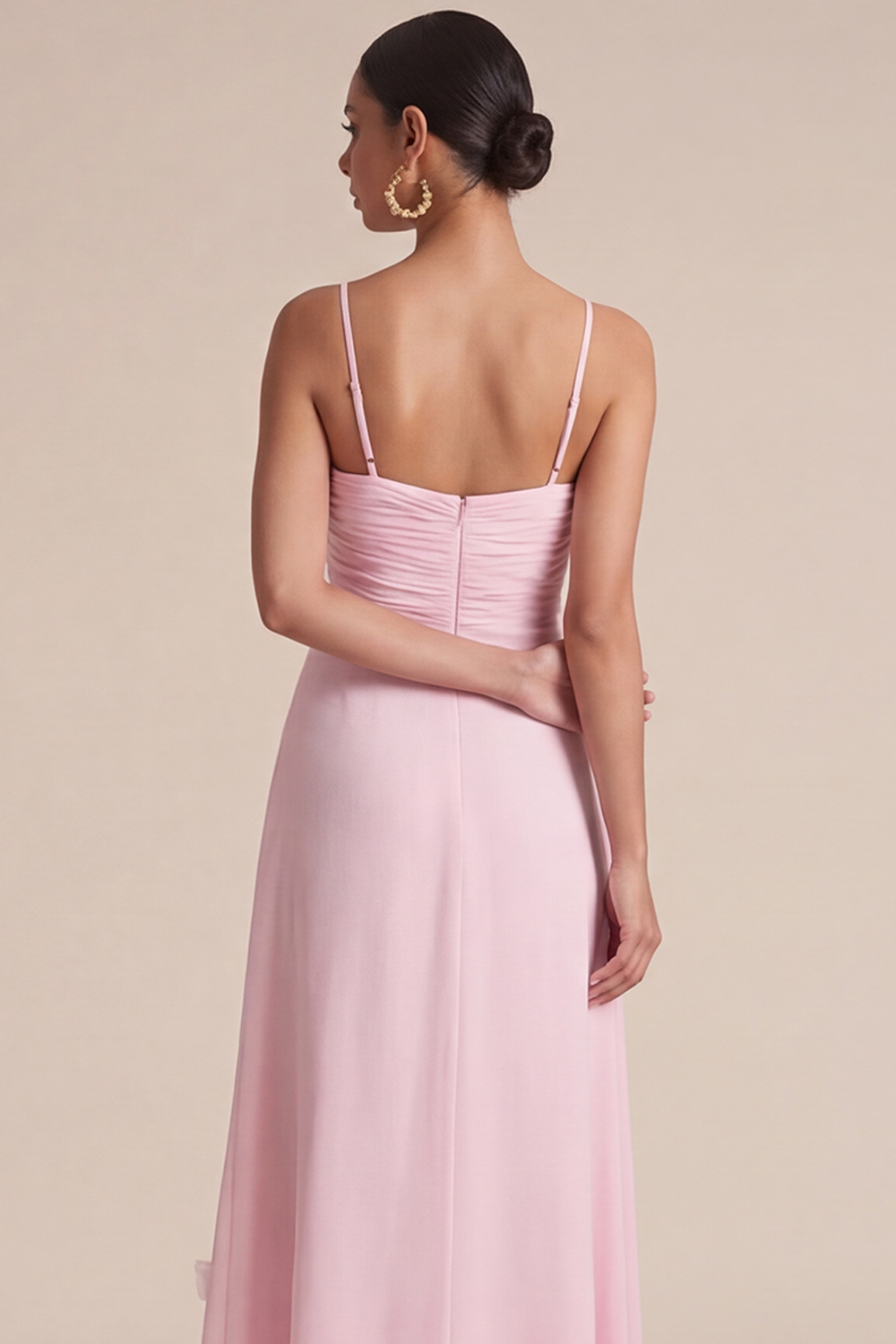Pink Wedding Guest Dress A-Line Spaghetti Straps Maxi Dress with Scarf