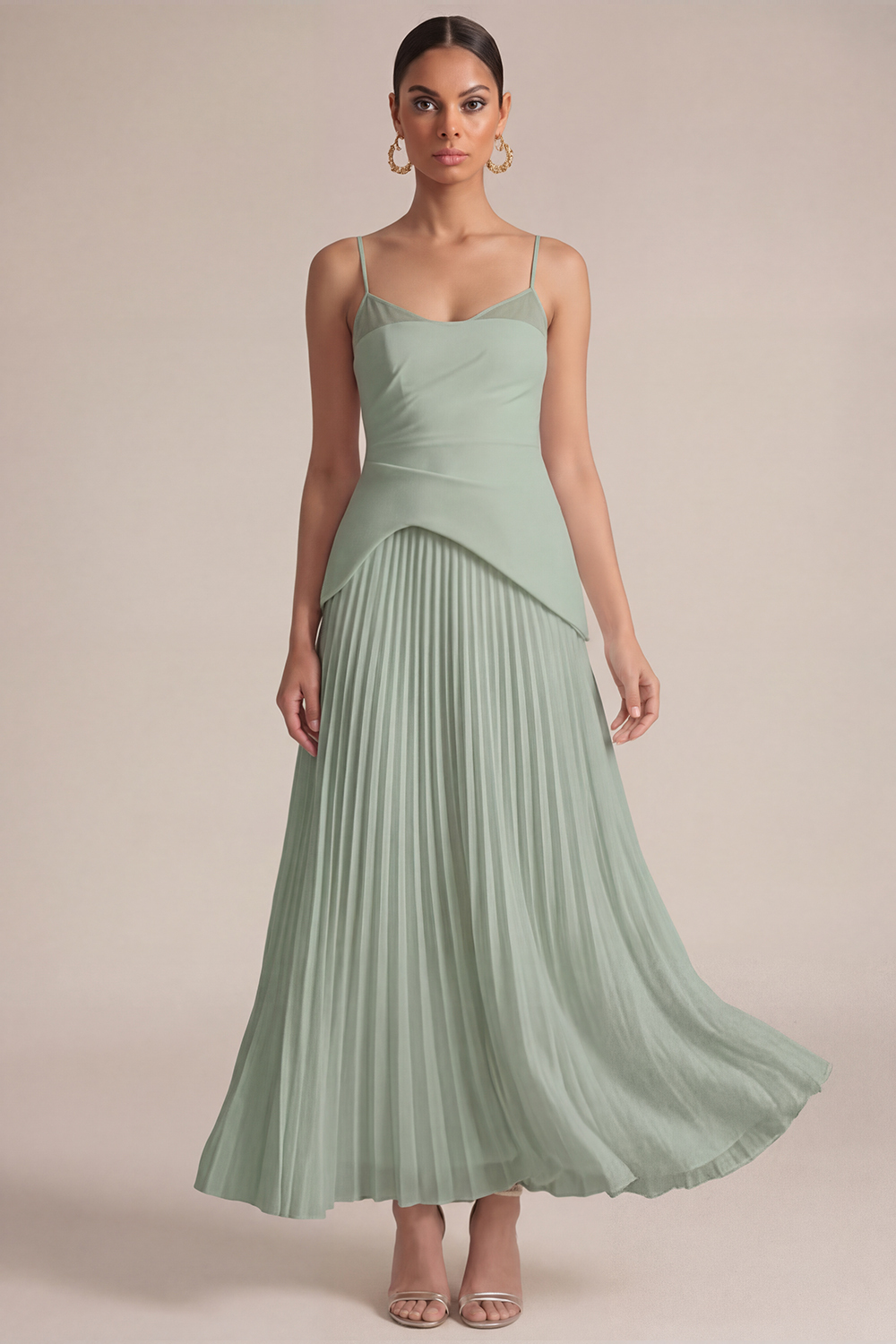 White Wedding Guest Dress A-Line Spaghetti Straps Pleated Maxi Dress 