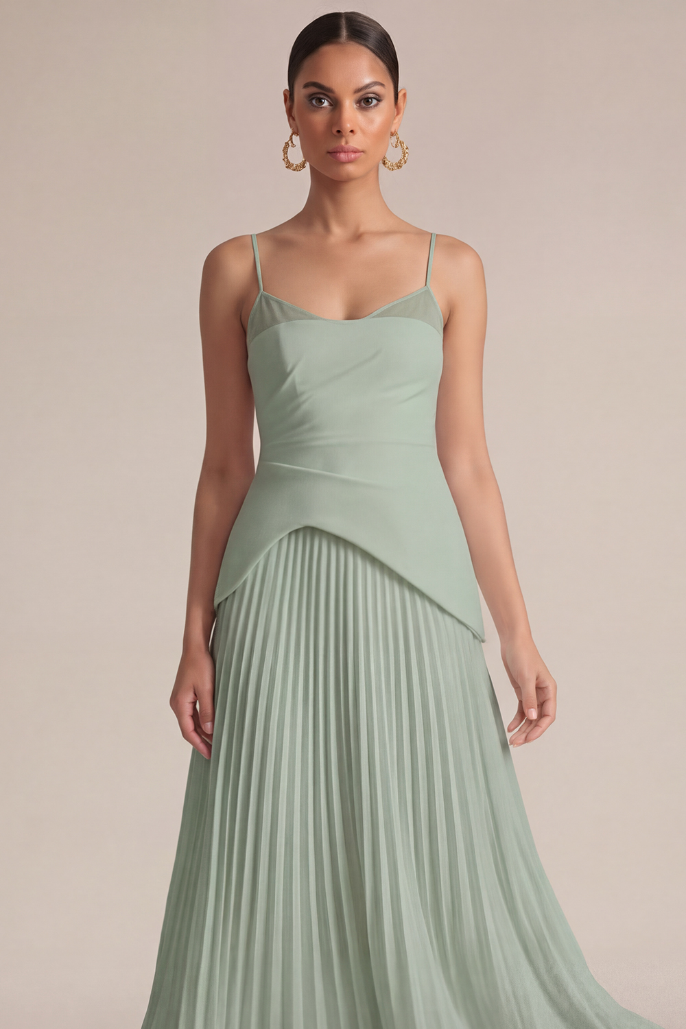 White Wedding Guest Dress A-Line Spaghetti Straps Pleated Maxi Dress 