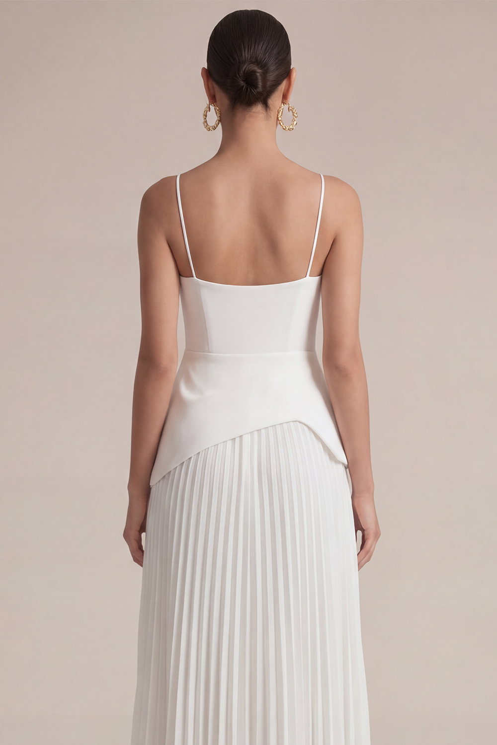 White Wedding Guest Dress A-Line Spaghetti Straps Pleated Maxi Dress 