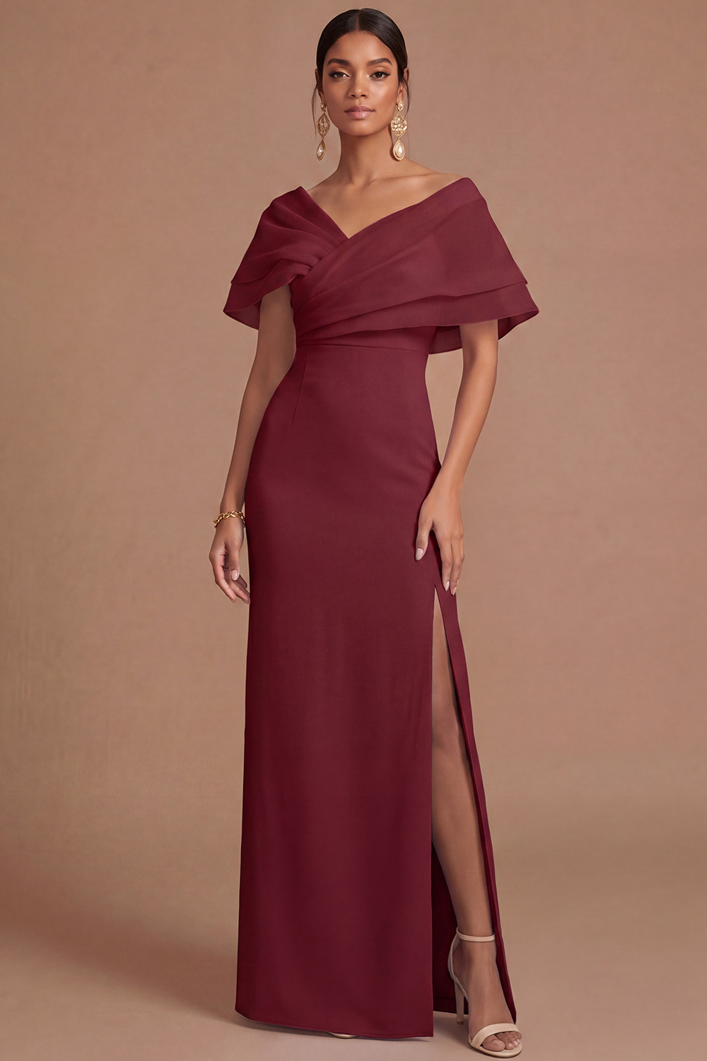 Lilac Wedding Guest Dress Sheath Off the Shoulder Maxi Dress with Slit