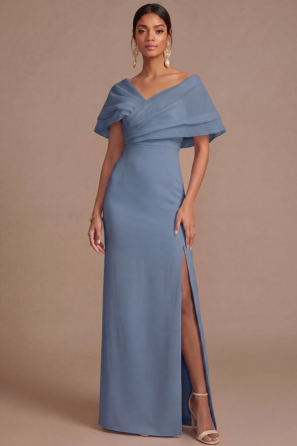 Lilac Wedding Guest Dress Sheath Off the Shoulder Maxi Dress with Slit