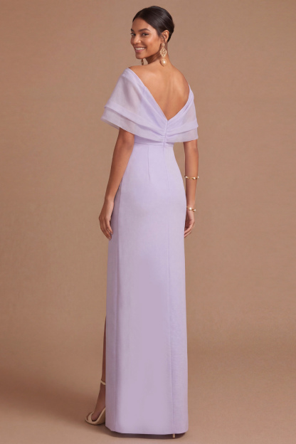 Lilac Wedding Guest Dress Sheath Off the Shoulder Maxi Dress with Slit