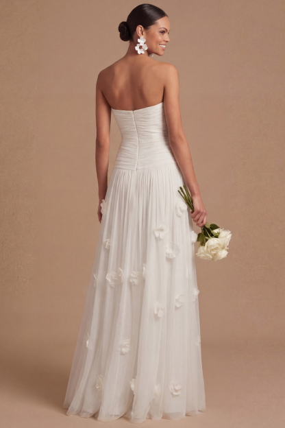 Light Blue Formal Dress Strapless Pleated Maxi Dress with 3D Flower