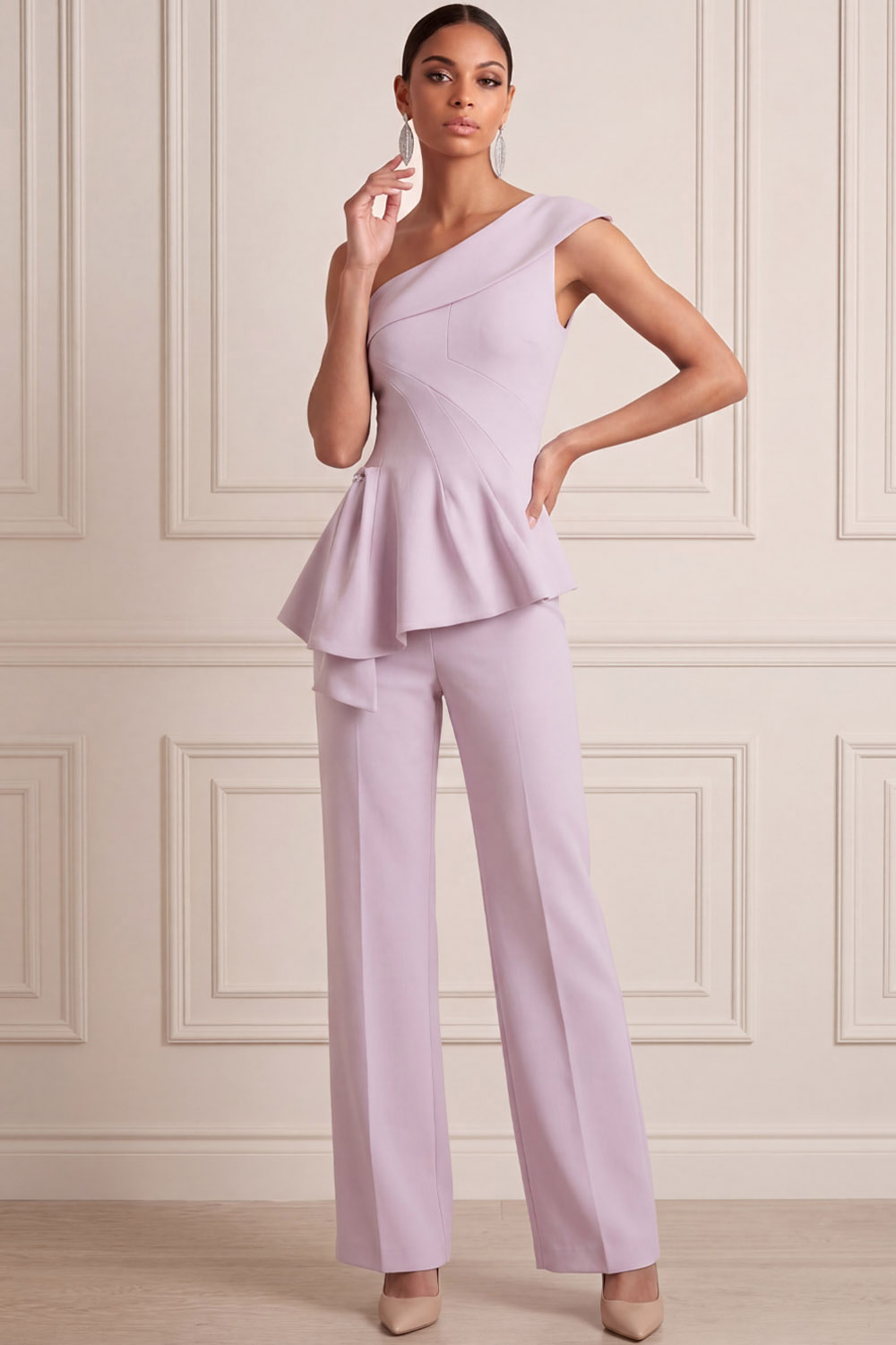 Lilac Formal Jumpsuit One Shoulder Jumpsuit with Ruffle