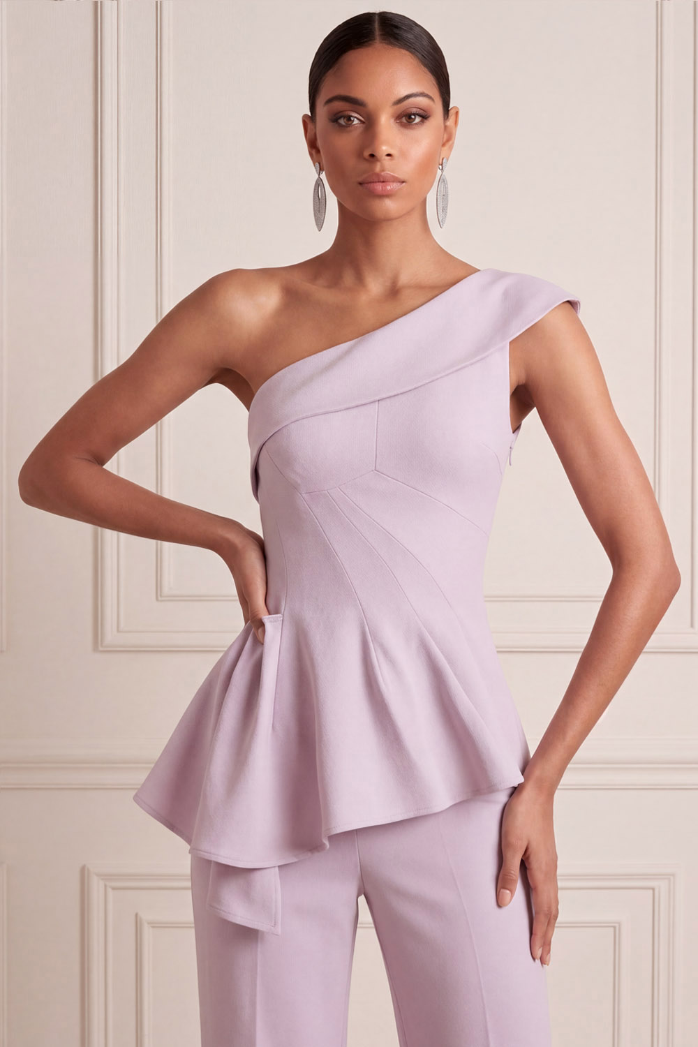 Lilac Formal Jumpsuit One Shoulder Jumpsuit with Ruffle-chiclody