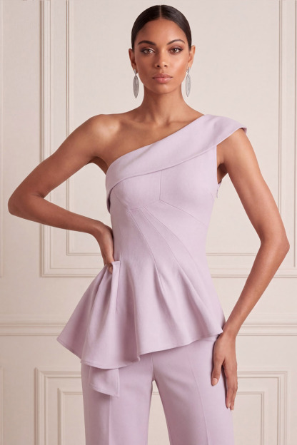 Lilac Formal Jumpsuit One Shoulder Jumpsuit with Ruffle