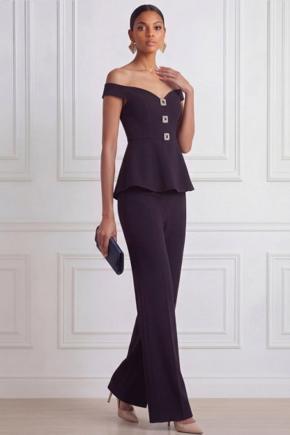 Black Formal Jumpsuit Off the Shoulder Sleeveless Jumpsuit 