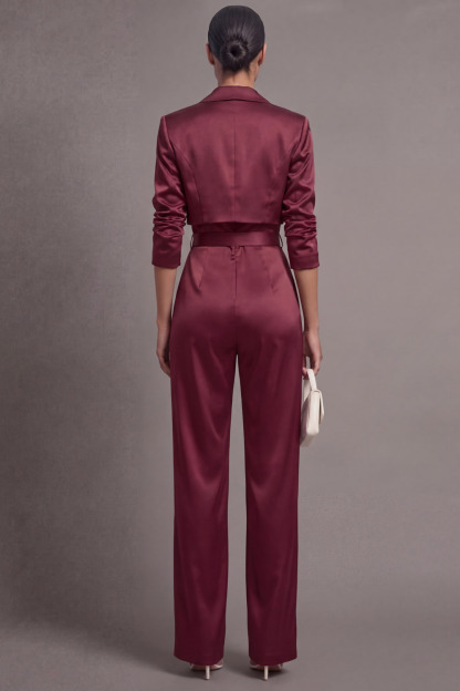 Burgundy Party Blazer Suit Sets Lapel Long Sleeve Jumpsuit Pants Set