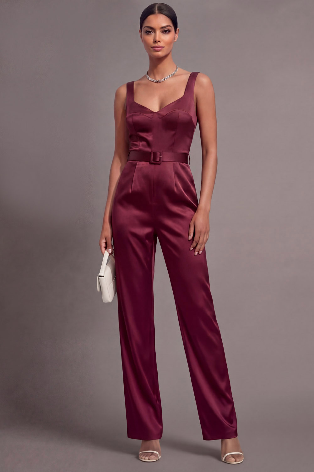 Burgundy Party Blazer Suit Sets Lapel Long Sleeve Jumpsuit Pants Set