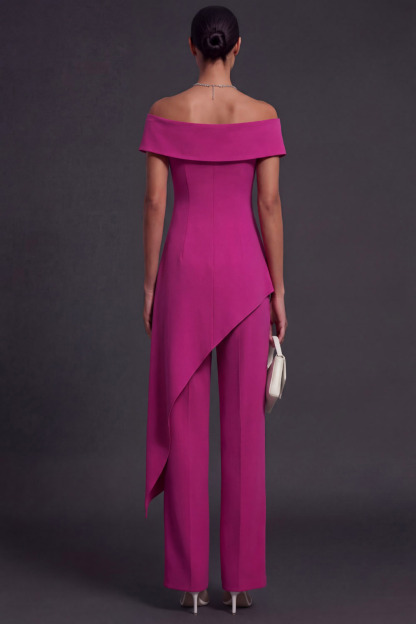 Fuchsia Casual Suit Set Off the Shoulder Two-Piece Pants Set