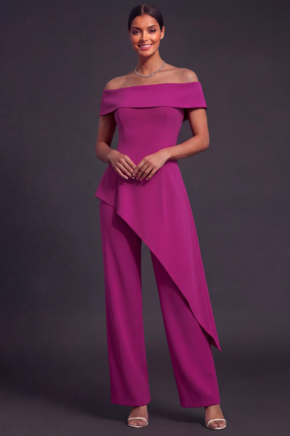 Fuchsia Casual Suit Set Off the Shoulder Two-Piece Pants Set