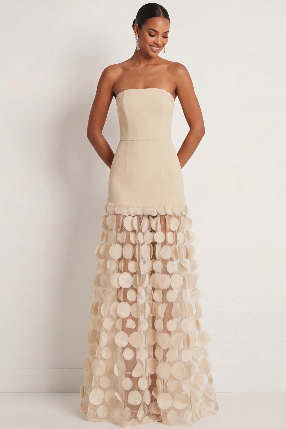 Champagne Wedding Guest Dress A-Line Strapless Maxi Dress