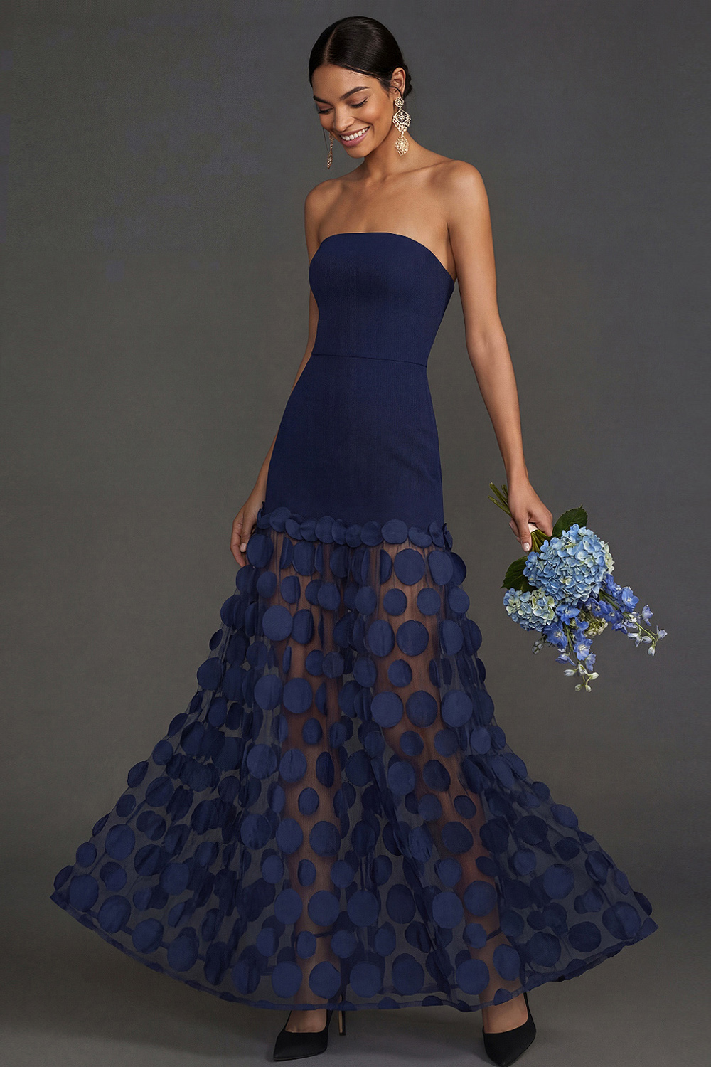 Champagne Wedding Guest Dress A-Line Strapless Maxi Dress