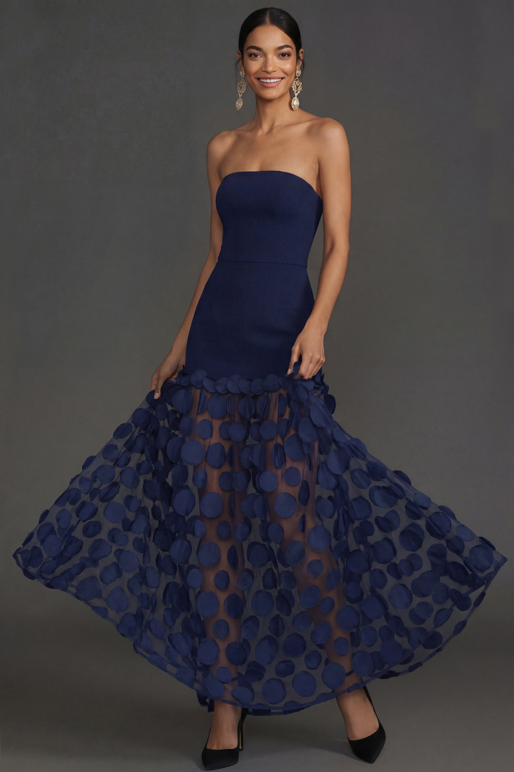 Champagne Wedding Guest Dress A-Line Strapless Maxi Dress 