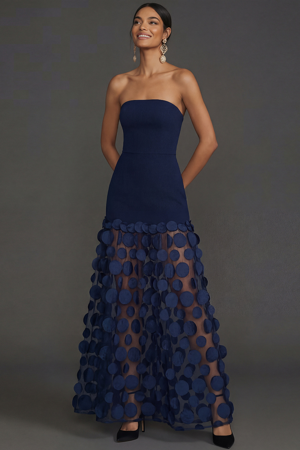 Champagne Wedding Guest Dress A-Line Strapless Maxi Dress 