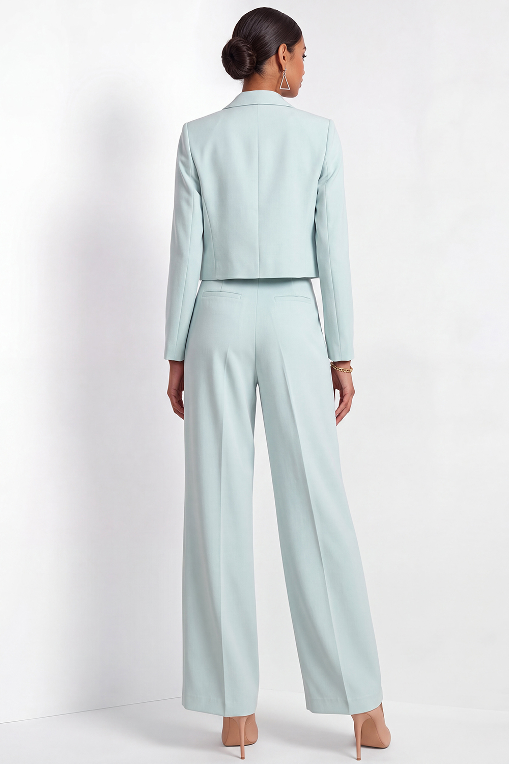 Lake Blue Work Blazer Suit Sets Lapel Long Sleeve Pants Set