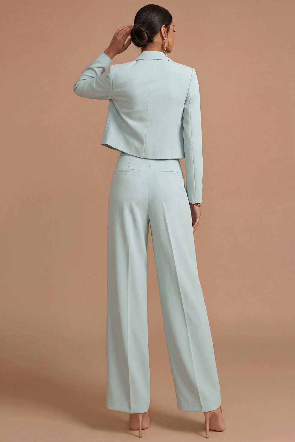 Lake Blue Work Blazer Suit Sets Lapel Long Sleeve Pants Set