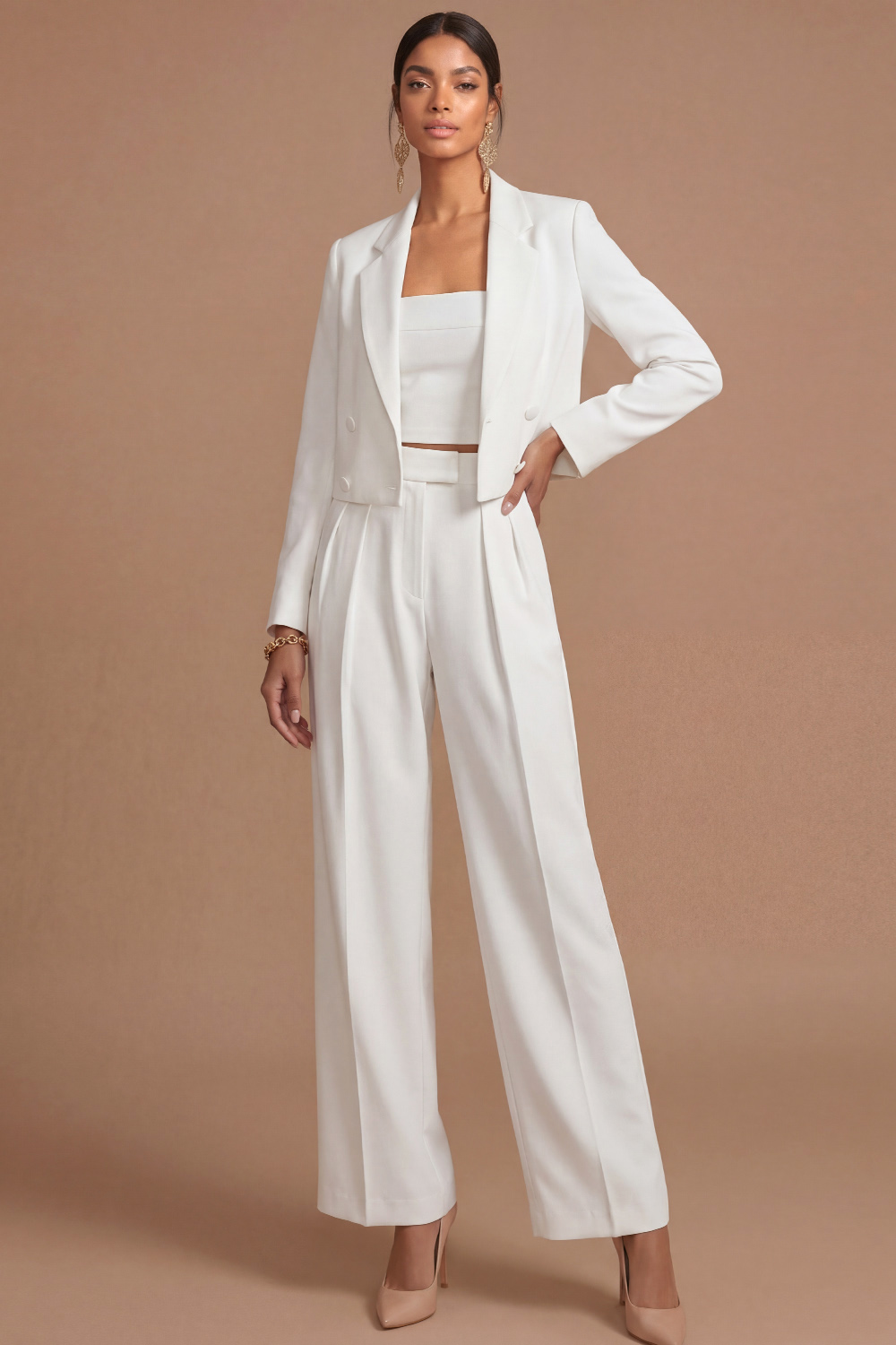 Lake Blue Work Blazer Suit Sets Lapel Long Sleeve Pants Set