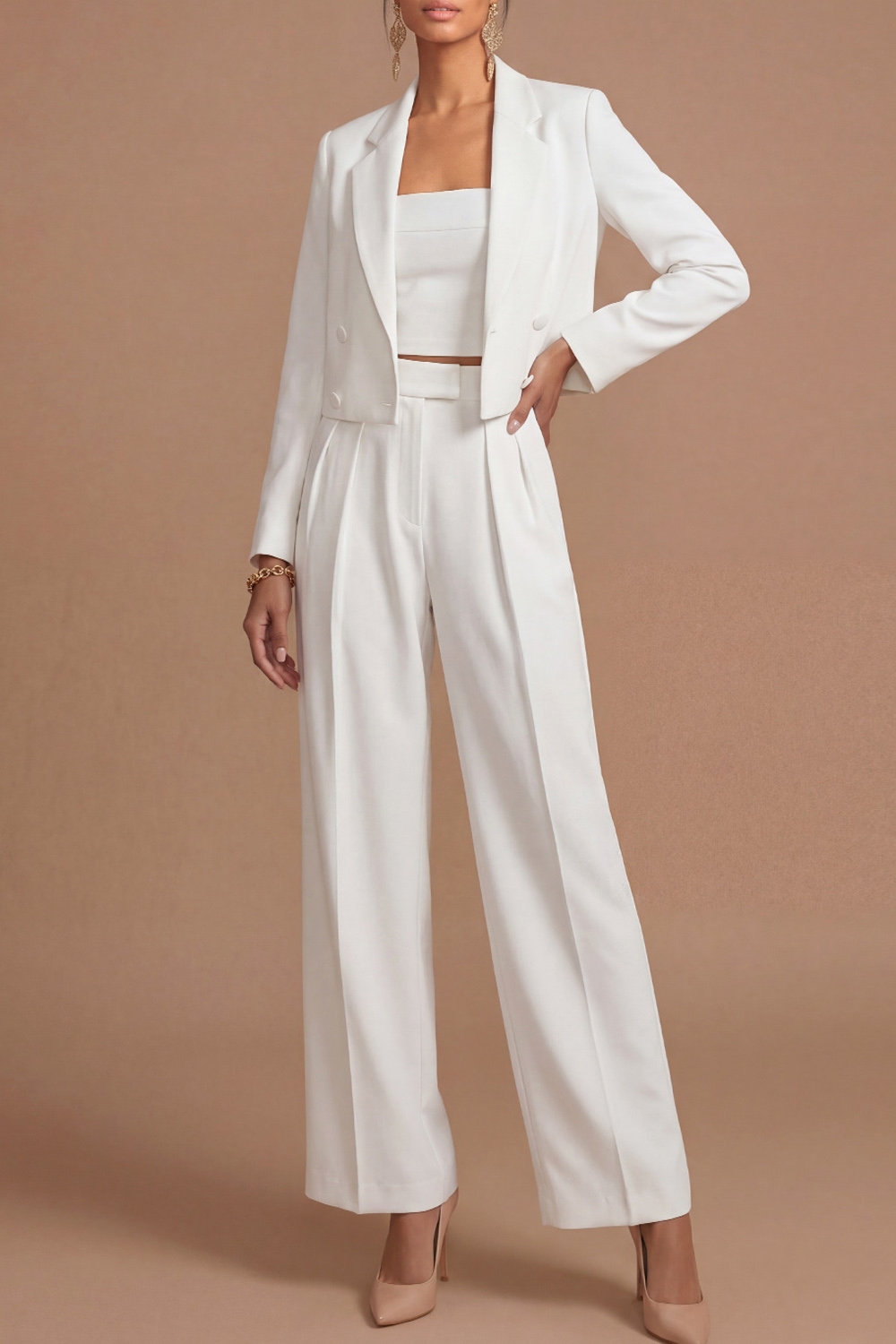 Lake Blue Work Blazer Suit Sets Lapel Long Sleeve Pants Set