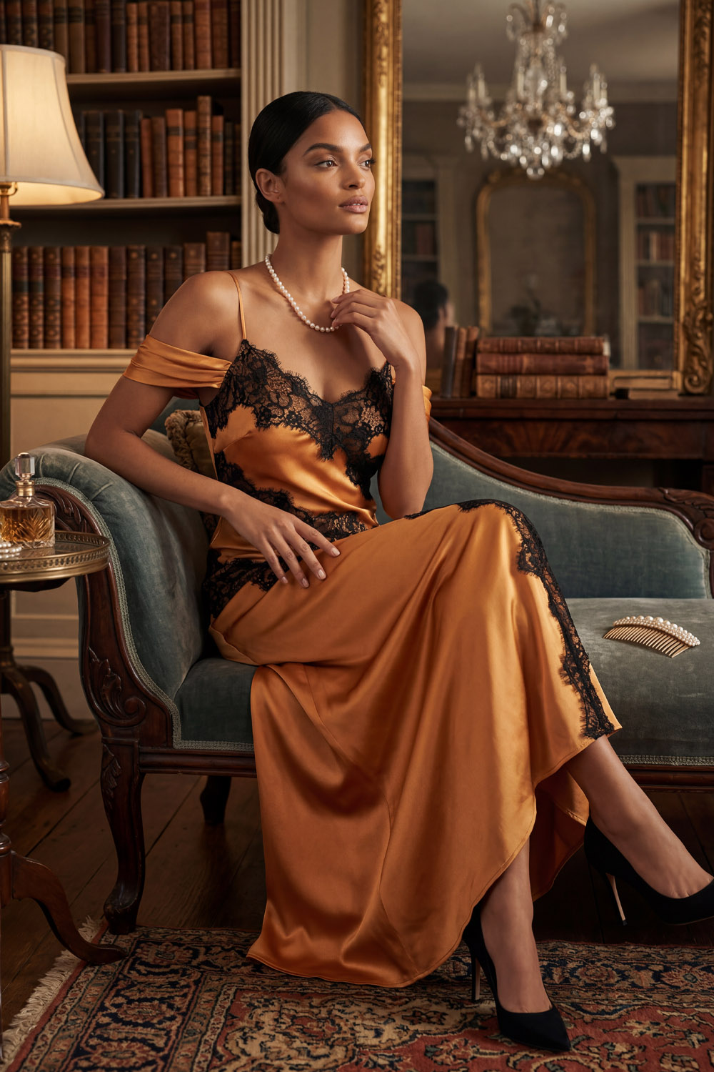 Bronze Formal Evening Dress Cold Shoulder Maxi Dress with Lace