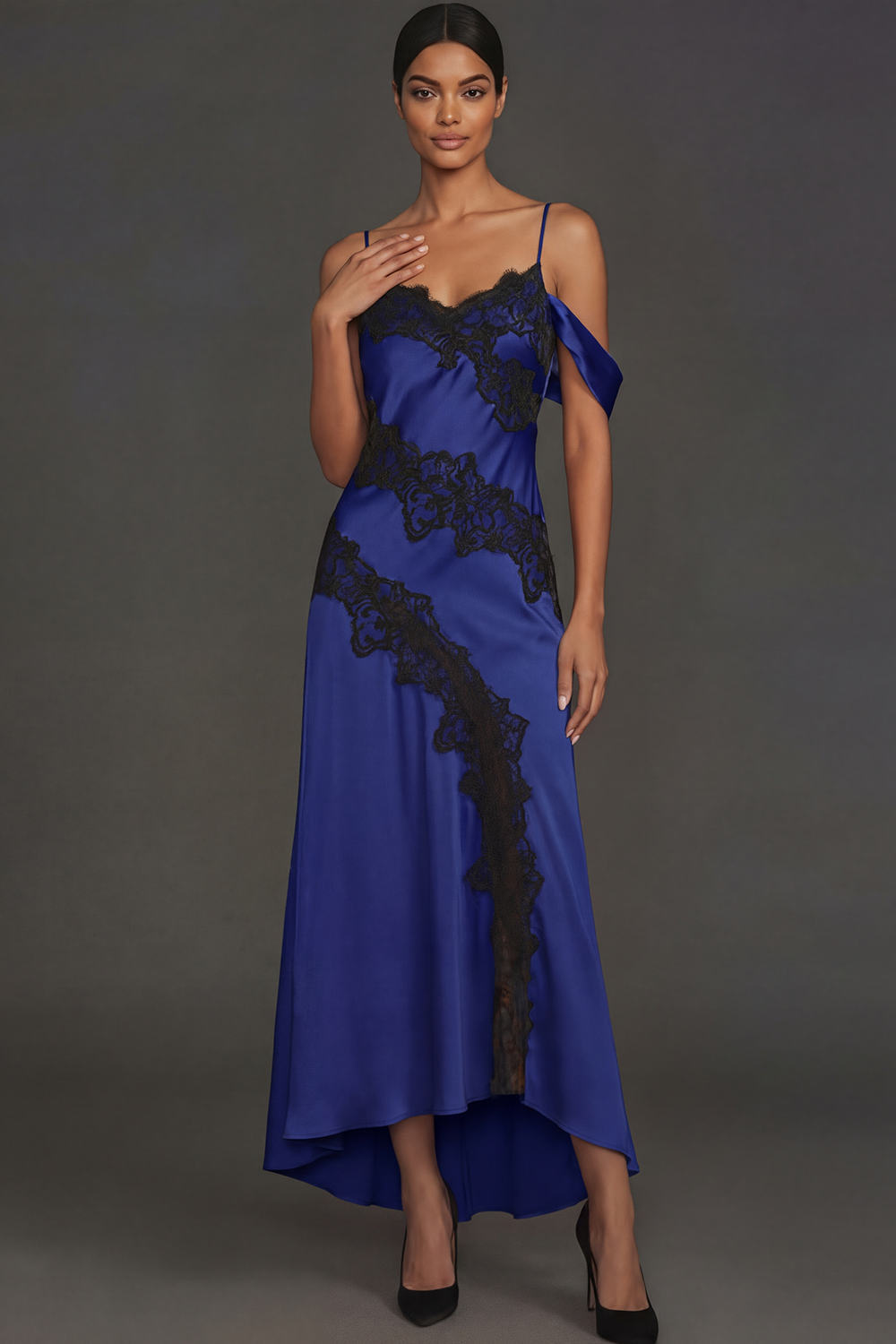 Bronze Formal Evening Dress Cold Shoulder Maxi Dress with Lace