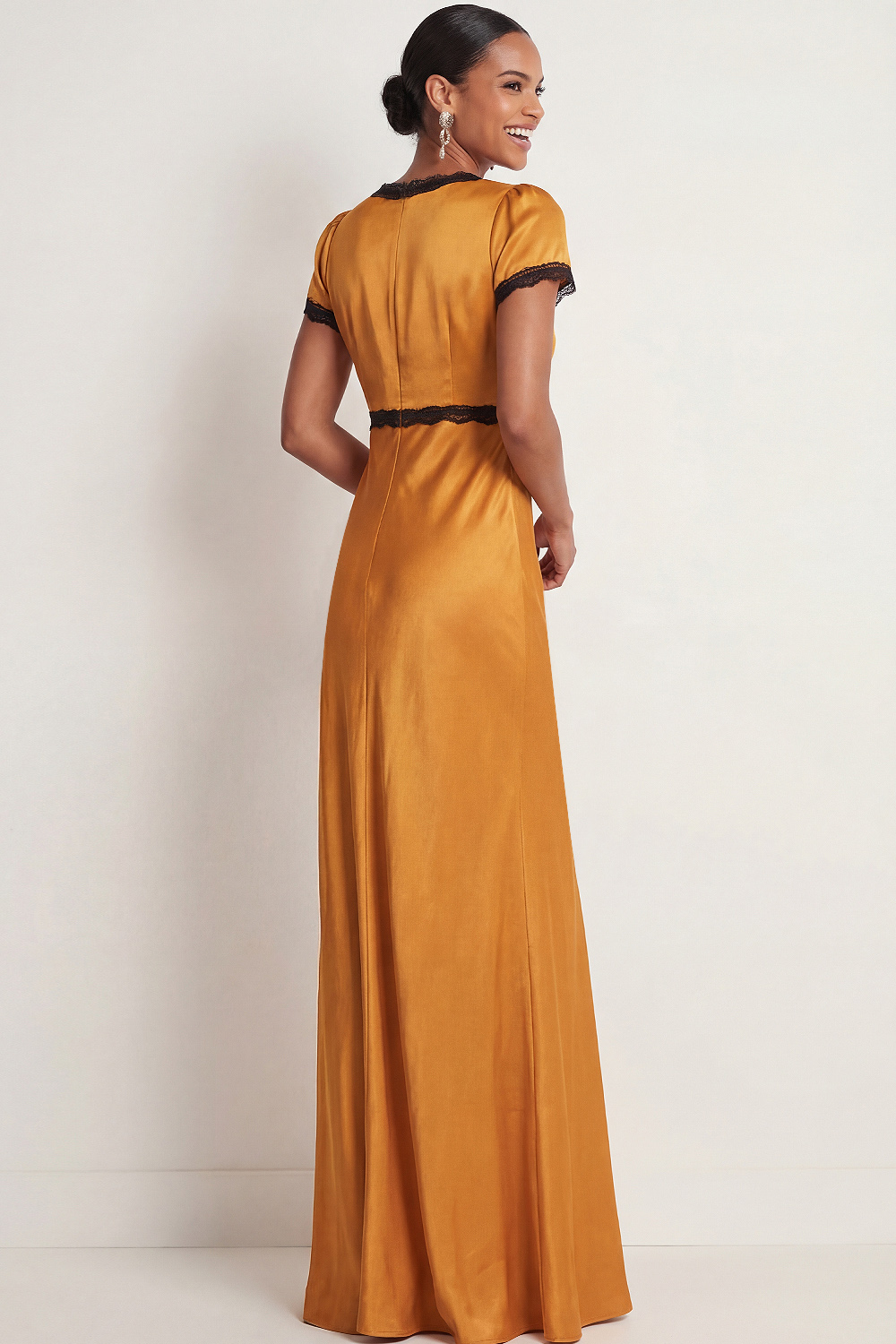 Bronze Formal Evening Dress V-Neck Short Sleeve Maxi Dress 