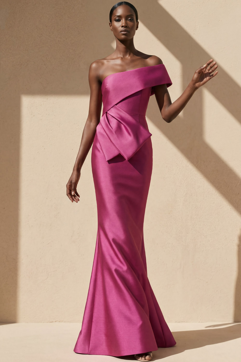 Raspberry Formal Evening Dress Mermaid Asymmetrical Neck Satin Maxi Dress